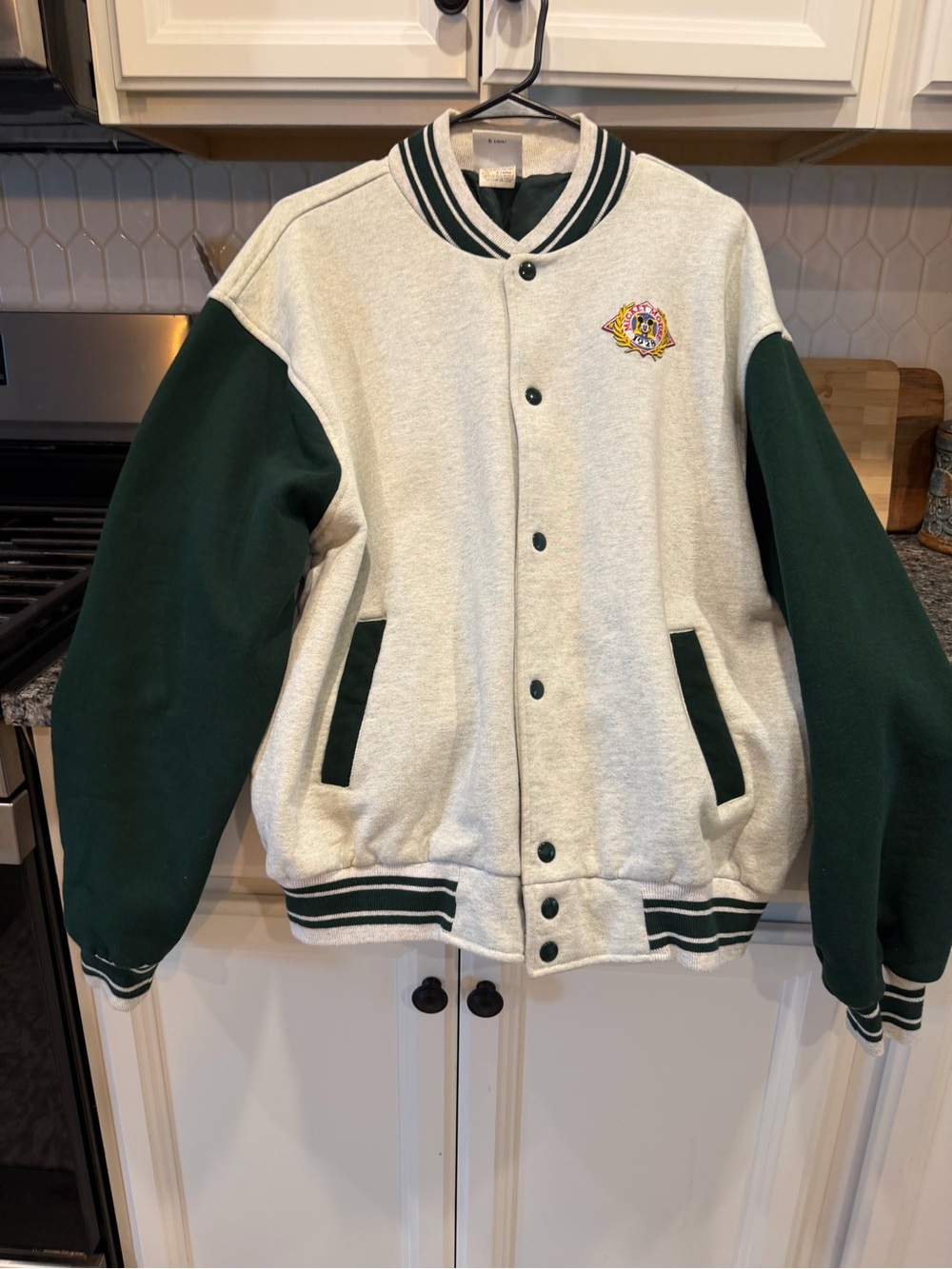 Disney Two-Tone Green and Cream Varsity Bomber Jacket